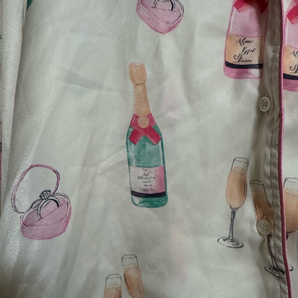 Peach Love California Satin Pajama Set in White and Pink Accents pajamas - Picture 2 of 4